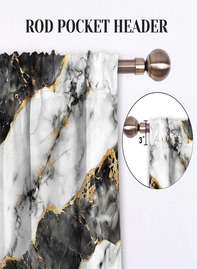 MCALK Marble Black Kitchen Curtains Tiers and Valances Set 3 Piece for Windows Abstract Black Kitchen Window Curtains, Modern Valances for Living Room(36" Tiers Set) - Image 4